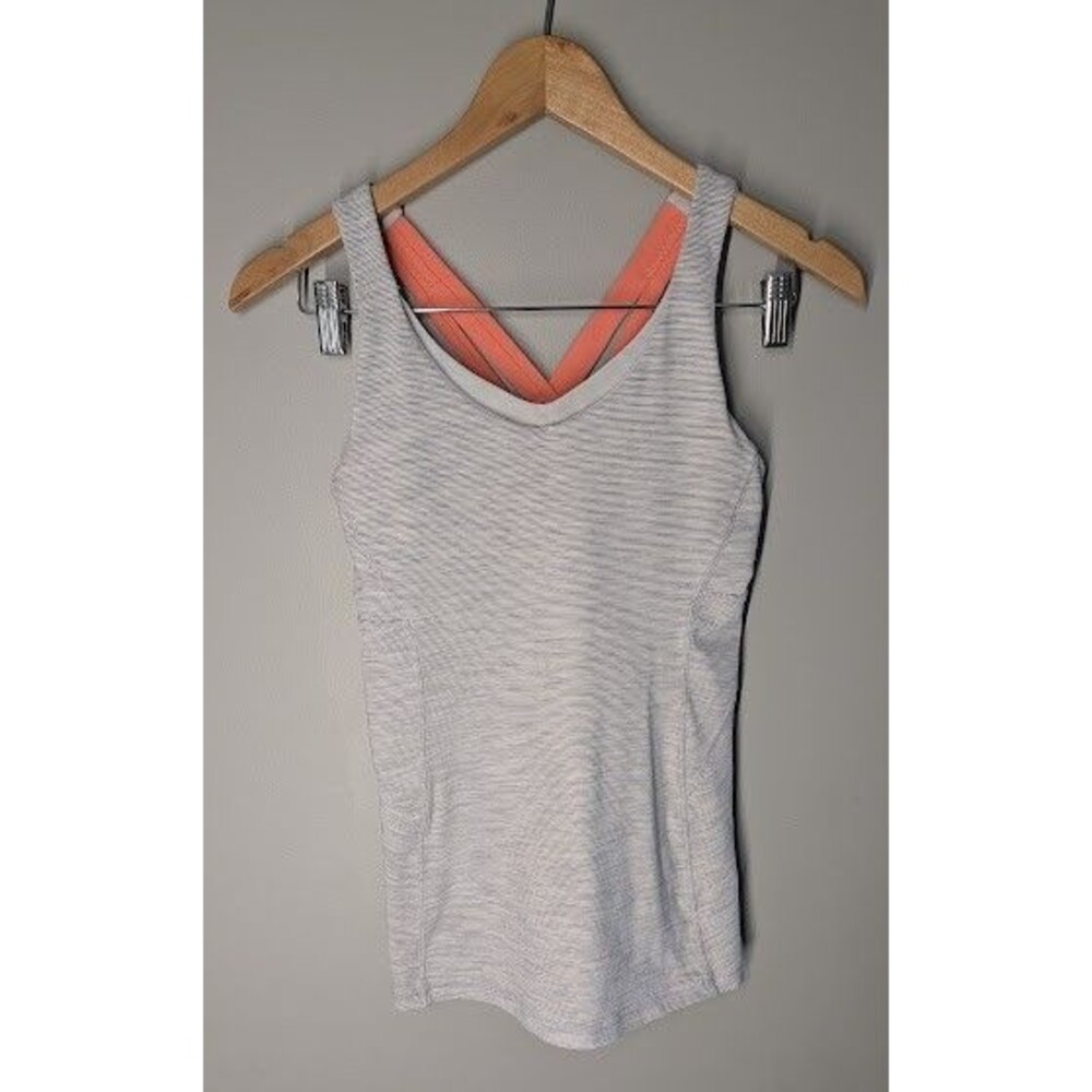 Lululemon Tank Top Womens 6 Gray/Coral Stash N Run Yoga Athleisure Built In Bra
